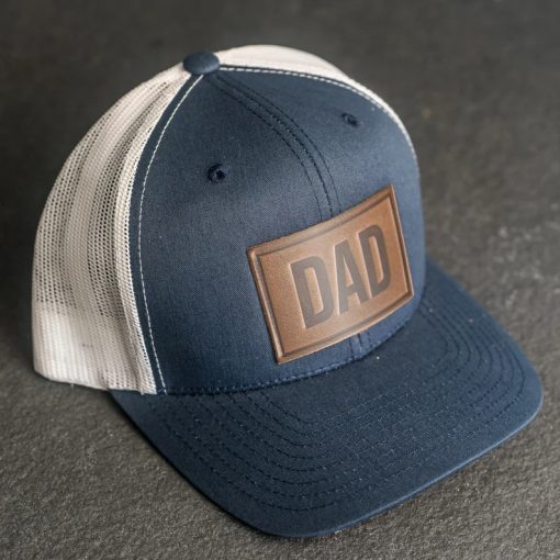Dad Leather Patch Trucker Hat – Personalized Gift for Father’s Day or Birthday
