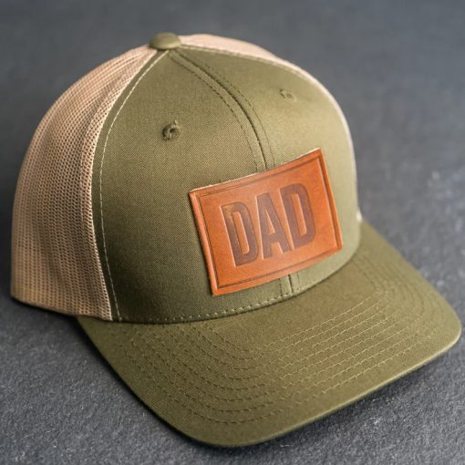 Dad Leather Patch Trucker Hat – Personalized Gift for Father’s Day or Birthday