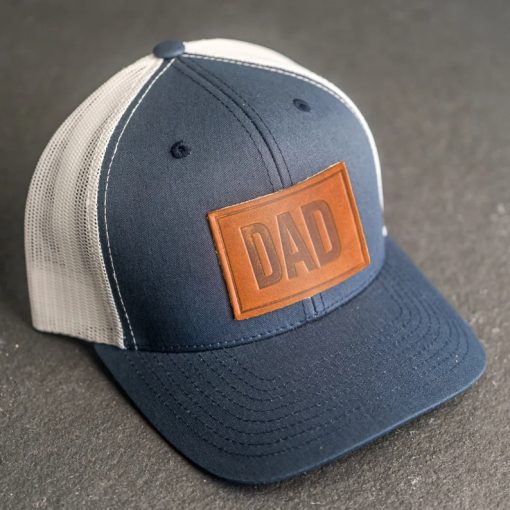 Dad Leather Patch Trucker Hat – Personalized Gift for Father’s Day or Birthday