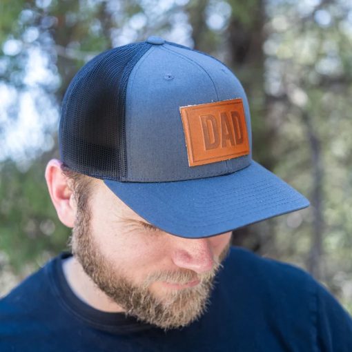 Dad Leather Patch Trucker Hat – Personalized Gift for Father’s Day or Birthday
