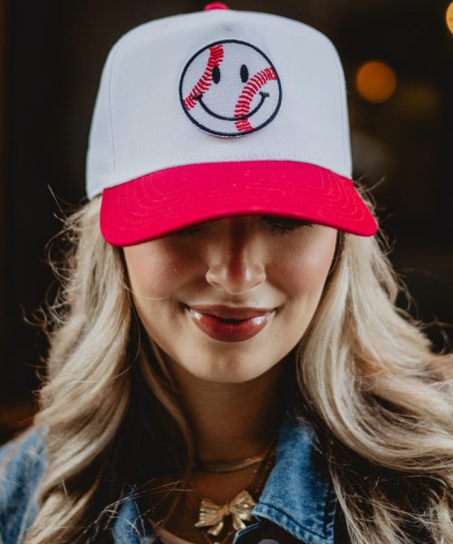 Baseball Happy Face Two-Toned Vintage Hat