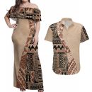 Bula-fiji-couples-matching-off-shoulder-maxi-dress-and-hawaiian-shirt-tribal-masi-tapa-beige-lt7