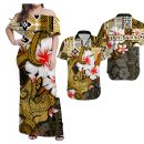 Custom-hawaiian-tribal-hammerhead-shark-tattoo-matching-hawaiian-shirt-and-dress-with-polynesian-hib