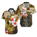 Custom-hawaiian-tribal-hammerhead-shark-tattoo-matching-hawaiian-shirt-and-dress-with-polynesian-hib