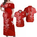 Custom Polynesian Flowers Matching Hawaiian Outfits For Couples Red Lt13