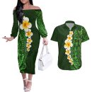 Green-polynesia-couples-matching-off-the-shoulder-long-sleeve-dress-and-hawaiian-shirt-plumeria-trop