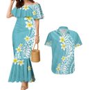 Hawaii-aloha-couples-matching-mermaid-dress-and-hawaiian-shirt-plumeria-vintage-turquoise-lt7