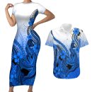 Hawaii Couples Matching Short Sleeve Bodycon Dress And Hawaiian Shirt Polynesian Shark Tattoo With P