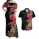 Hawaii Flowers Mix Tribal Pattern Matching Dress And Hawaiian Shirt Lt6