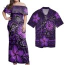 Hawaii Matching Dress And Hawaiian Shirt Hawaii Mix Polynesian Turtle Plumeria Nick Style Purple Mat