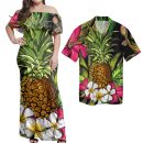 Hawaii Matching Dress And Hawaiian Shirt Hawaii Tropical Flowers Pineapple Matching Couples Outfit